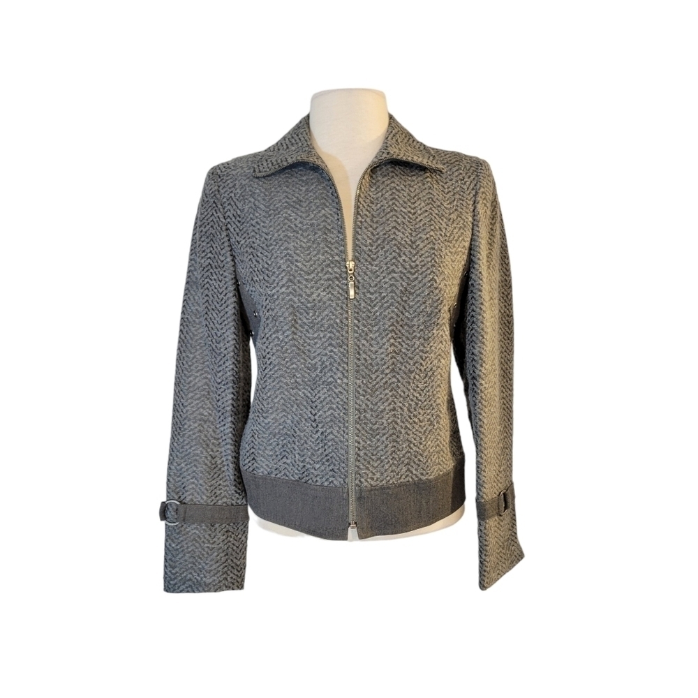 Juliana Collezione Grey Chevron Zip Up Blazer